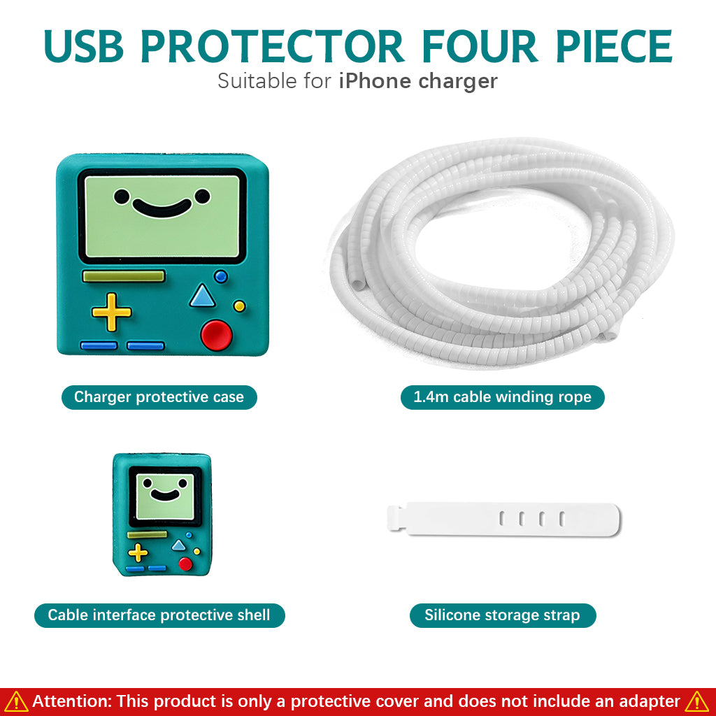 Verilux Charger Protector, for iPhone Charger Case Cover, Set of 4Pcs Silicone Charger Cover Cable Coil Sleeve Cable Connector Cartoon Case Compatible with 18W-20W iPhone Charger, Cable Protector