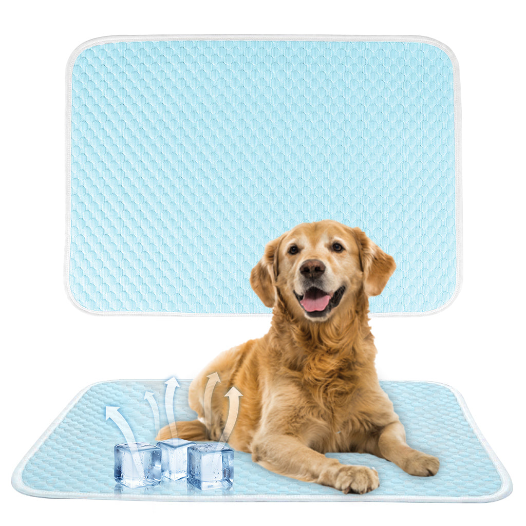 Qpets Dog Cooling Mat, Summer Cooling Pad Sleeping Pad for Dogs Cats Ice Silk Blue Pets Cooling Pad Sleeping Cooling Mat