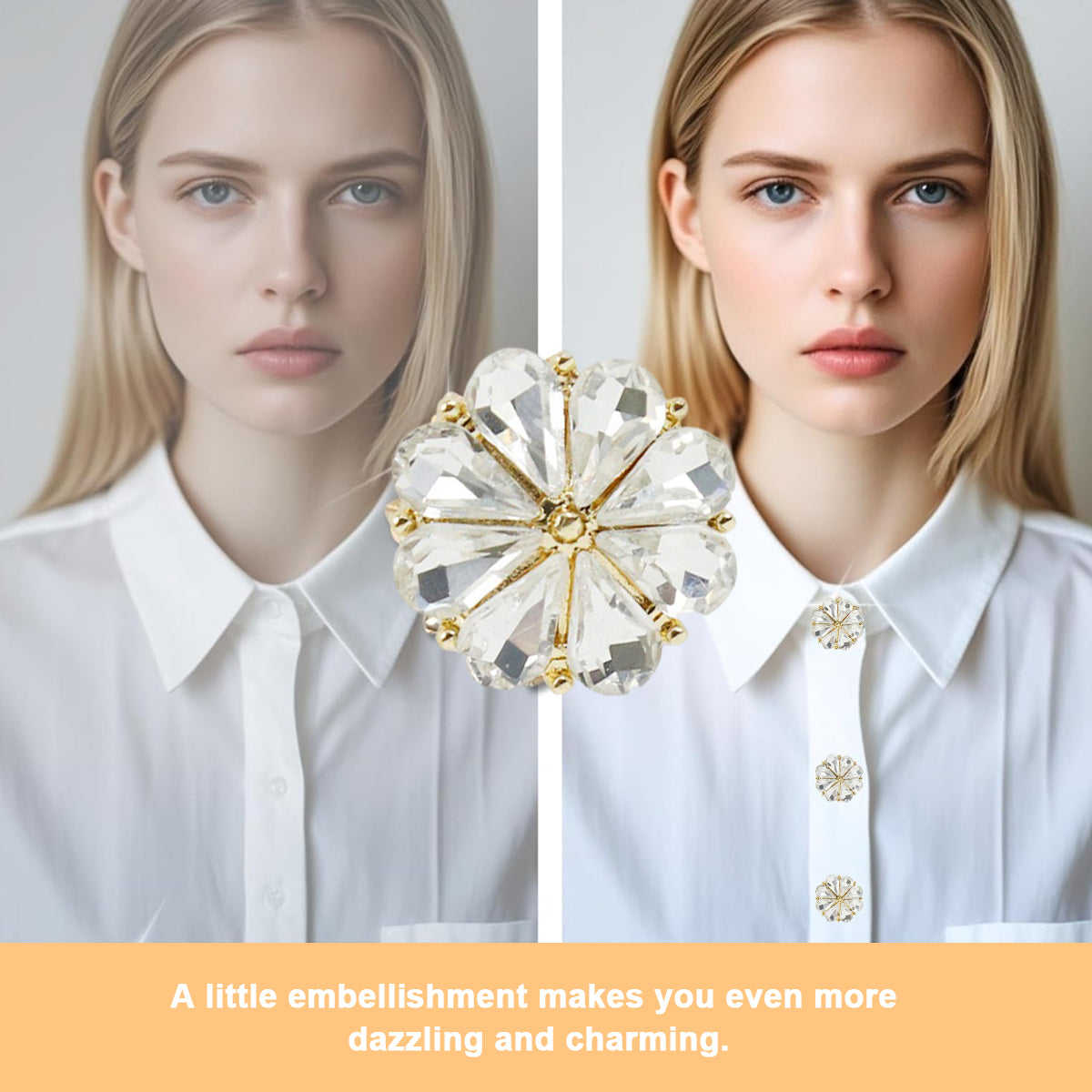 SANNIDHI 2Pcs Shirt's Button Charm Brooch Charm Button Up Garment Charm Floral Rhinestone Charm Snap-on Button Charm