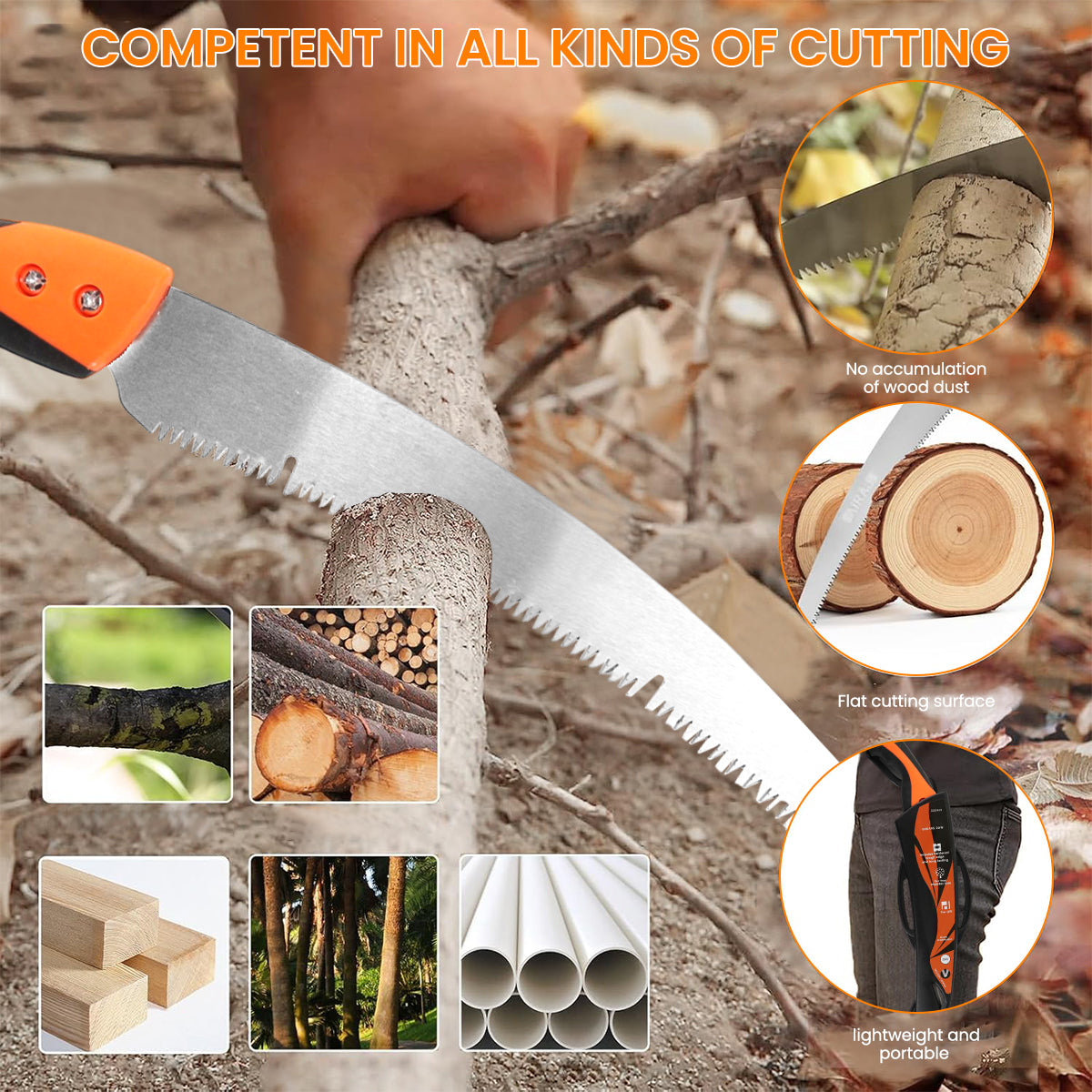 HASTHIP Hand Saw with Protective Sheath 360mm Heavy Duty SK5 Handsaw Curved Serrated Design Multi Purpose Hand Saw for DIY Wooden Craft, Gardening, Pruning