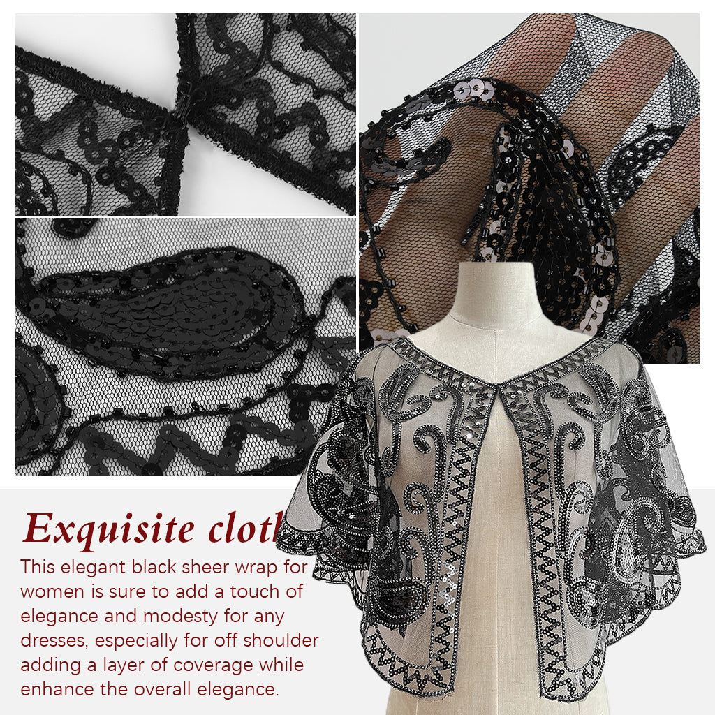 SANNIDHI Women Wrap Fashion Sheer Sequine Shawl Wrap for Evening Event Elegant Lace Wrap Shawl for Off-shoulders, Dresses
