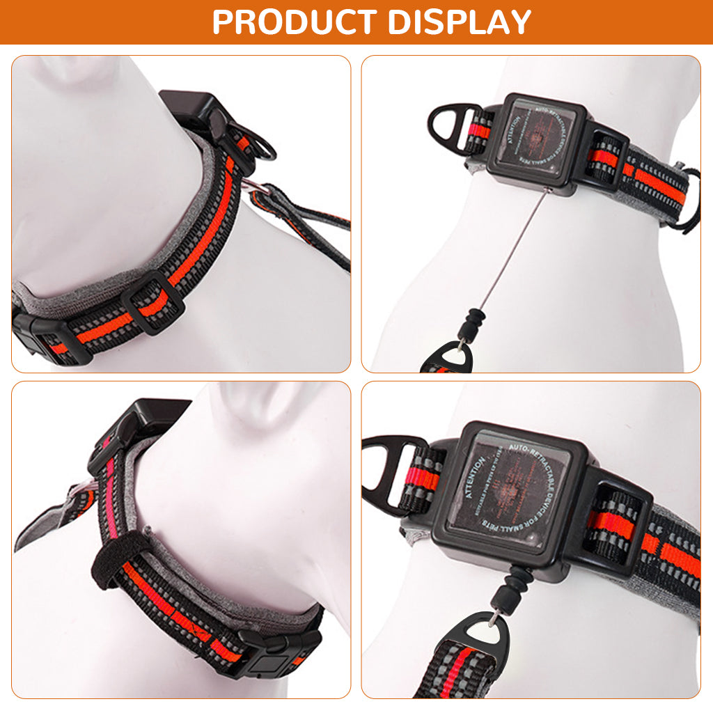 Qpets Dog Collar 2 in 1 Adjustable Dog Collar with 1.5 Meters Retractable Pull Handle Intergrated Dog Leash Dog Collar Night Safety Reflective Dog Collar for Small Medium Dog, Suitable for 10-25kg