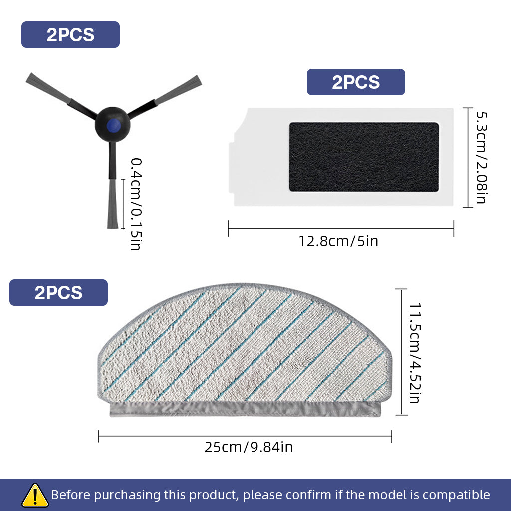 HASTHIP 6Pcs Replenishment Kit, Replacement Parts for Ecovacs N20 Pro/N20 Robot, Vacuum Cleaner Replacement Accessories: 2 Side Brushes, 2 Microfiber Cloth Mop, 2 Filter