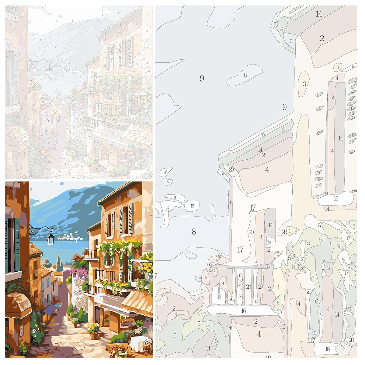 HASTHIP DIY Paint by Numbers Kit for Adults, Pre-Framed European Town Scenery Canvas with Acrylic Paints & Brushes, Beginner-Friendly Art Kit for Wall Decor & Gift, Home DIY Oil Painting, 16x20 Inch