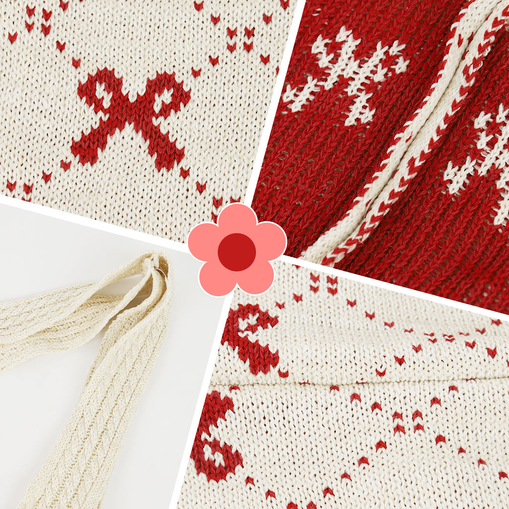 PALAY Knitting Tote Bag for Girls Women Shoulder Bag Fashion Casual Soft Bag Cute Red Bow Knitting Shoulder Bag Day Bag Book Bag for School, Office, Travel, 35x36cm