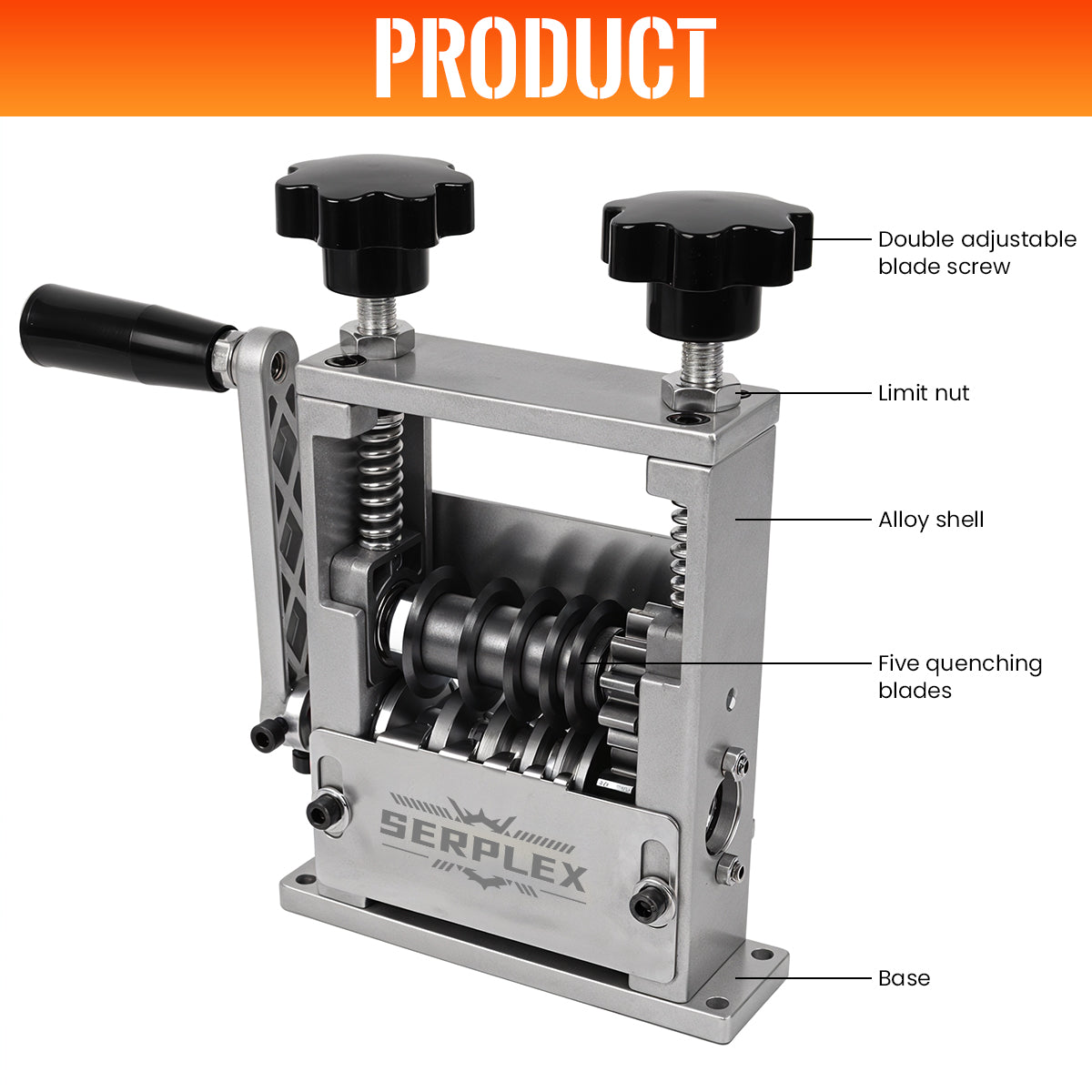 Serplex 6-IN-1 Manual Wire Stripper Machine Drill-Operated Wire Stripper Tool with Hand Crank 3-17mm Dia Cable, Manual Wire Stripping Machine with 6 Tracks & 5 Carbide Blade, for Wire Stripping