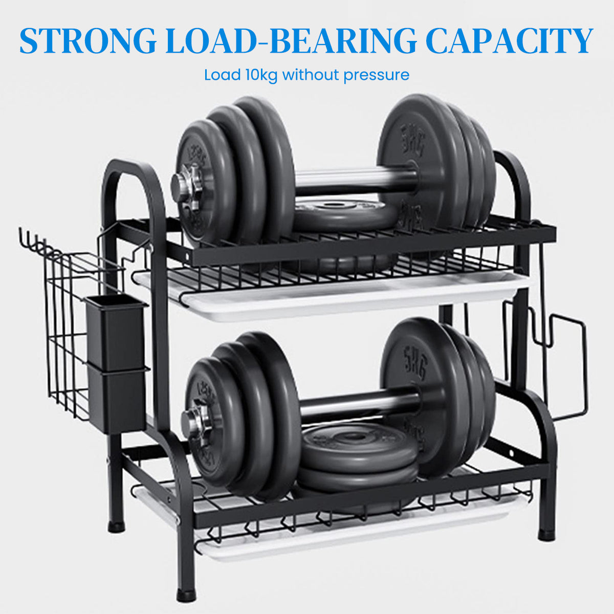 HASTHIP Dish Drying Rack Double Layer Dish Drain Rack Plates Cups Dishes Dry Rack with Removable Water Catch Tray Carbon Steel Kitchen Organizer Modern Kitchen Cutlery Organizer Rack, 43x23.5x39cm