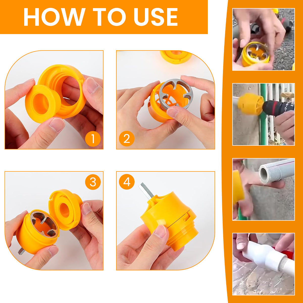 Serplex Pipe Threading Dies for Power Tool 3-Sizes 1/2'', 3/4'', 1'' Snap-on Pipe Threader Tool Attachments for Electric Power Tool No Burr Threader Dies for PVC Pipe, Plastic Pipe