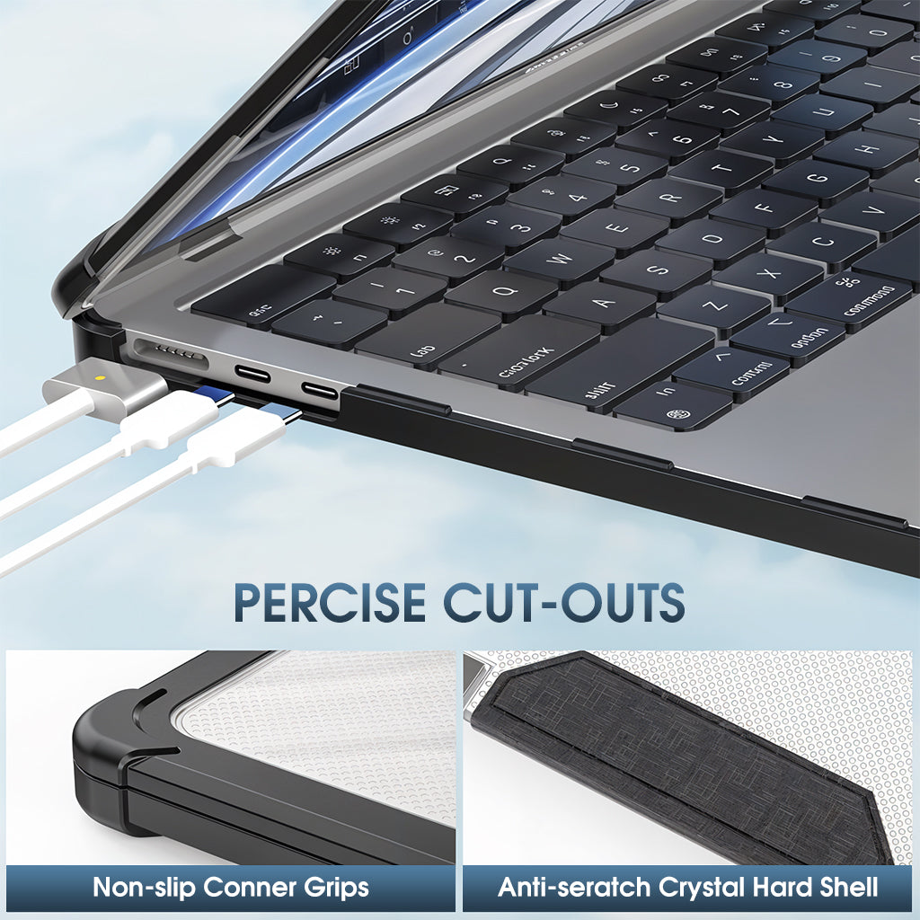 HASTHIP Laptop Case Cover for MacBook Air 13.6 inch 2022/2024 Sleek Rugged Protective Laptop Case with Riser Feet One-piece Snap-On Case Cover with Ventilation Back, Compatible with M2 A2681/M3 A3113