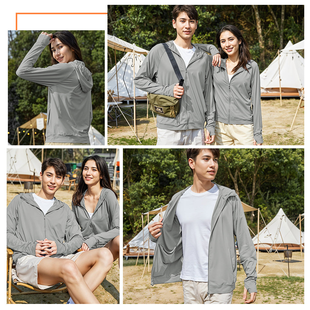 SANNIDHI Women's Sun Protection Jacket UPF 50+ Full Zipper Long Sleeve UV Hoodie Shirts Outdoor Athletic Jacket with Pocket Cooling Summer Clothing for Outdoor Hiking, XL, Grey