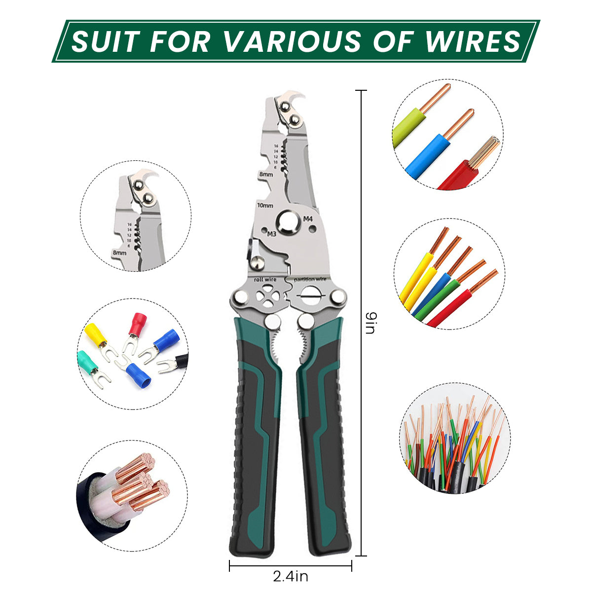 Serplex Folding Wire Cutter 18 in 1 Multifunctional Wire Cutter Stripper Tool Folding Handle Design Carbon Steel Wire Cutter Wire Stripper Crimper Portable Crimping Tool for Electrician