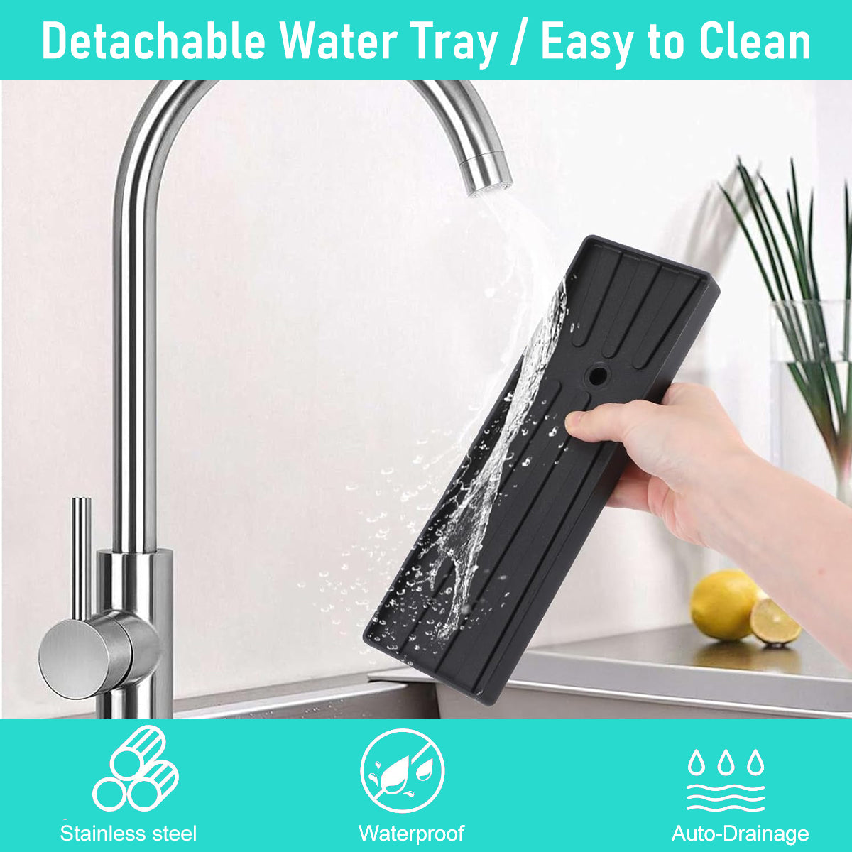 HASTHIP Kitchen Sink Organizer Sponge Holder Kitchen Sponge Holder Rag Holder Dish Sponge Drain Rack Self-draining Drain Design Carbon Steel Modern Kitchen Sink Organizer, 23x19x16cm