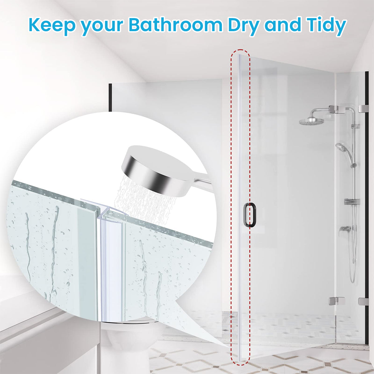 HASTHIP 6.6Ft/2M Shower Door Side Seal Strip, Silicone Bathroom Glass Door Side Seal Strip, Frameless Glass Door Seal Strip Stop Shower Leaks and Create a Water Barrier (10mm Thickness)