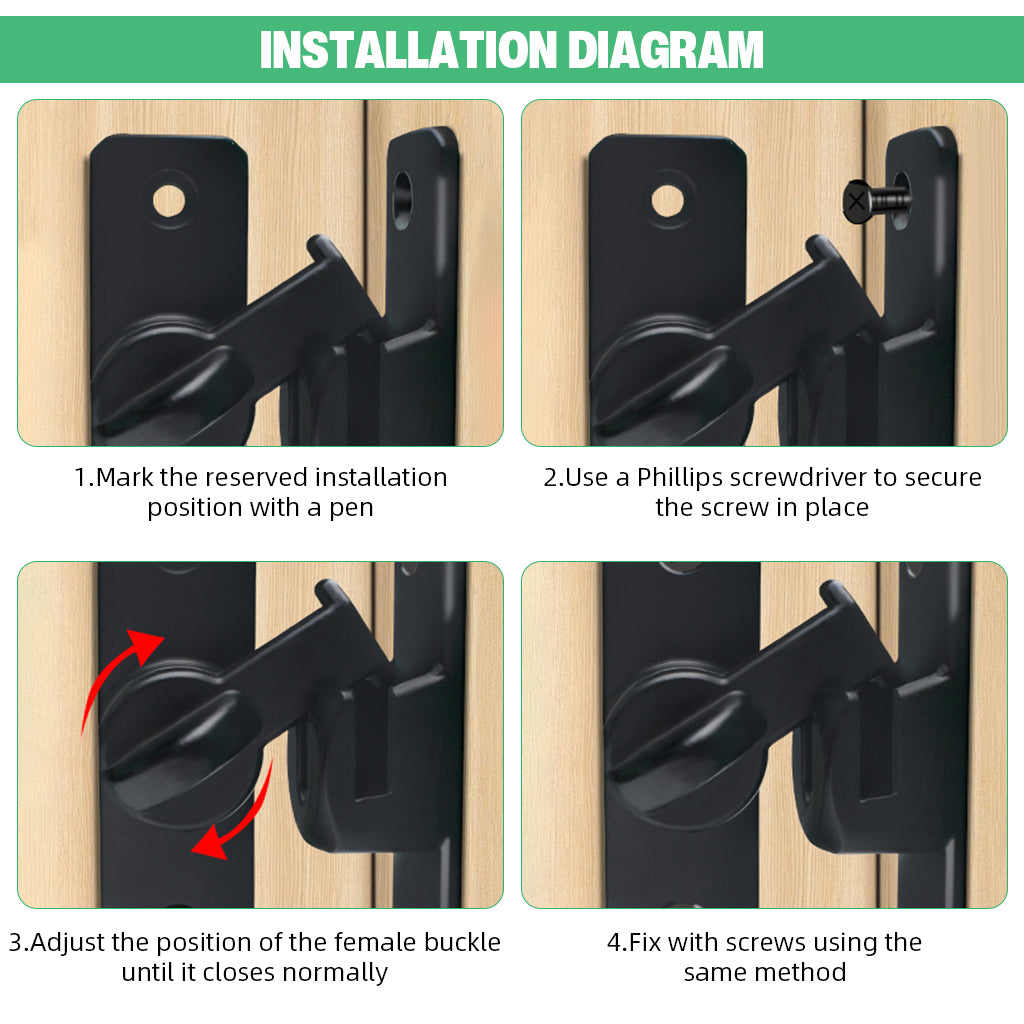 HASTHIP Door Latch Door Lock 90°/180° Latch Lock Aluminum Alloy Door Latch Lock No Drill Latch Lock for Gate, Door, Closet, Cabinet, with Screw Packs and Installation Accessories, Black
