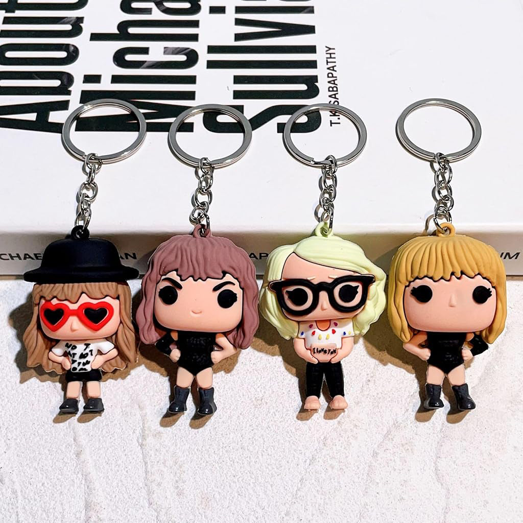 HASTHIP Taylor Swi*t Keychains Merchandise Set of 4pcs Music Star Taylor Keychain, Cute Cartoon Taylor Merch for Girls Women, Collectible Fans Keychain for Backpack for Birthday Christmas Gift