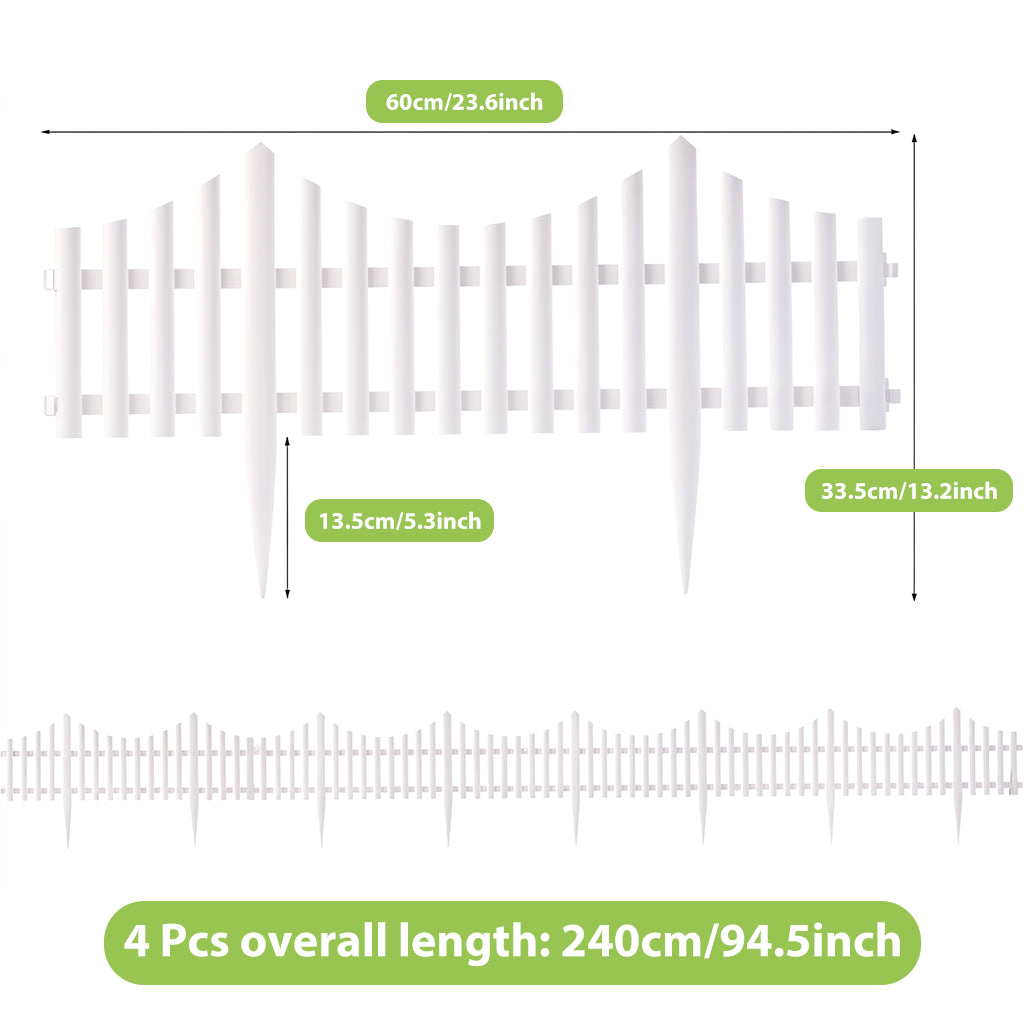 HASTHIP 4Pcs Garden Fences Decorative White Insert-in Connectable Garden Flower Bed Landscaping Boarder Fences Weather Resistant PVC Garden Fences, 60x34cm