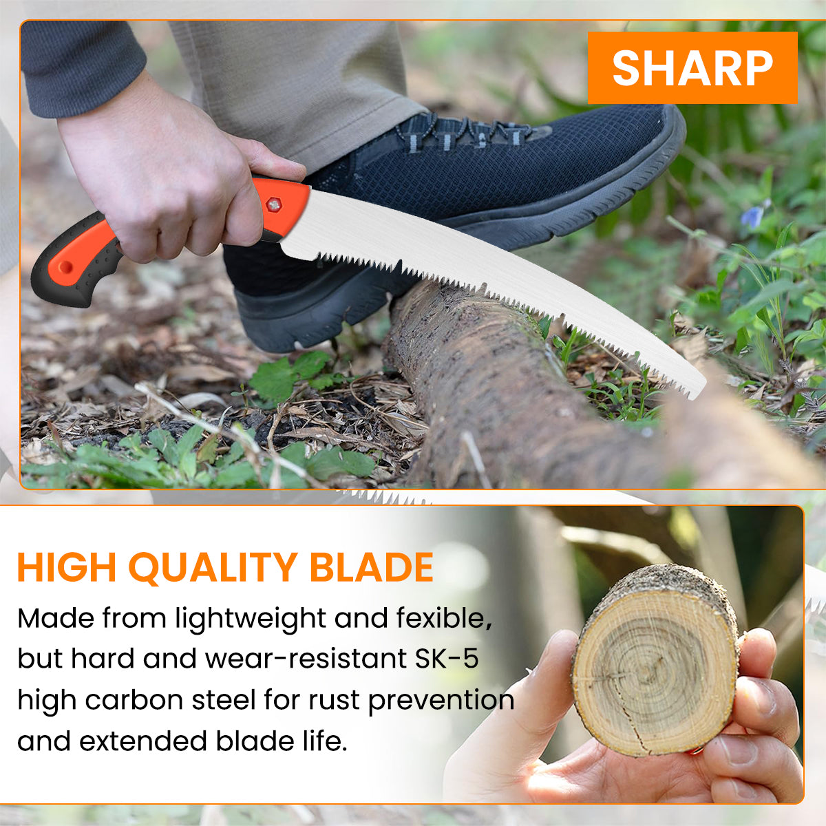 HASTHIP Hand Saw with Protective Sheath 360mm Heavy Duty SK5 Handsaw Curved Serrated Design Multi Purpose Hand Saw for DIY Wooden Craft, Gardening, Pruning