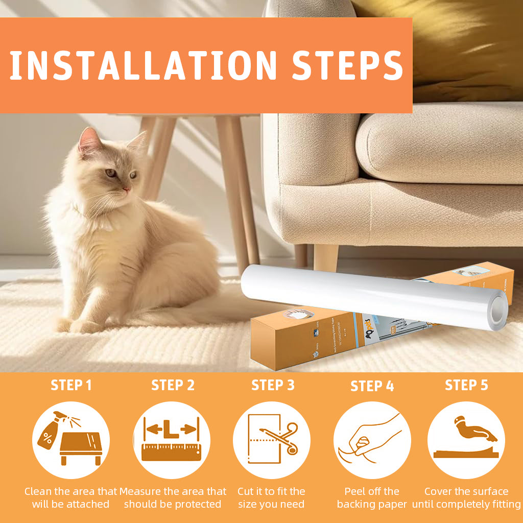 Qpets 1 Roll Leather Couch Protector Sticker, Transparent Thicken PVC Furniture Anti-Scratch Protective Sticker Cuttable Leather Couch Protector Sticker for Families with Cats Dogs