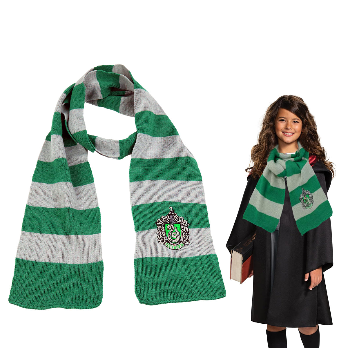 PATPAT Knit Neck Scarf Magic College Styles Striped Winter Neckerchief Movie Character Cosplay Costume Accessory for Party Green