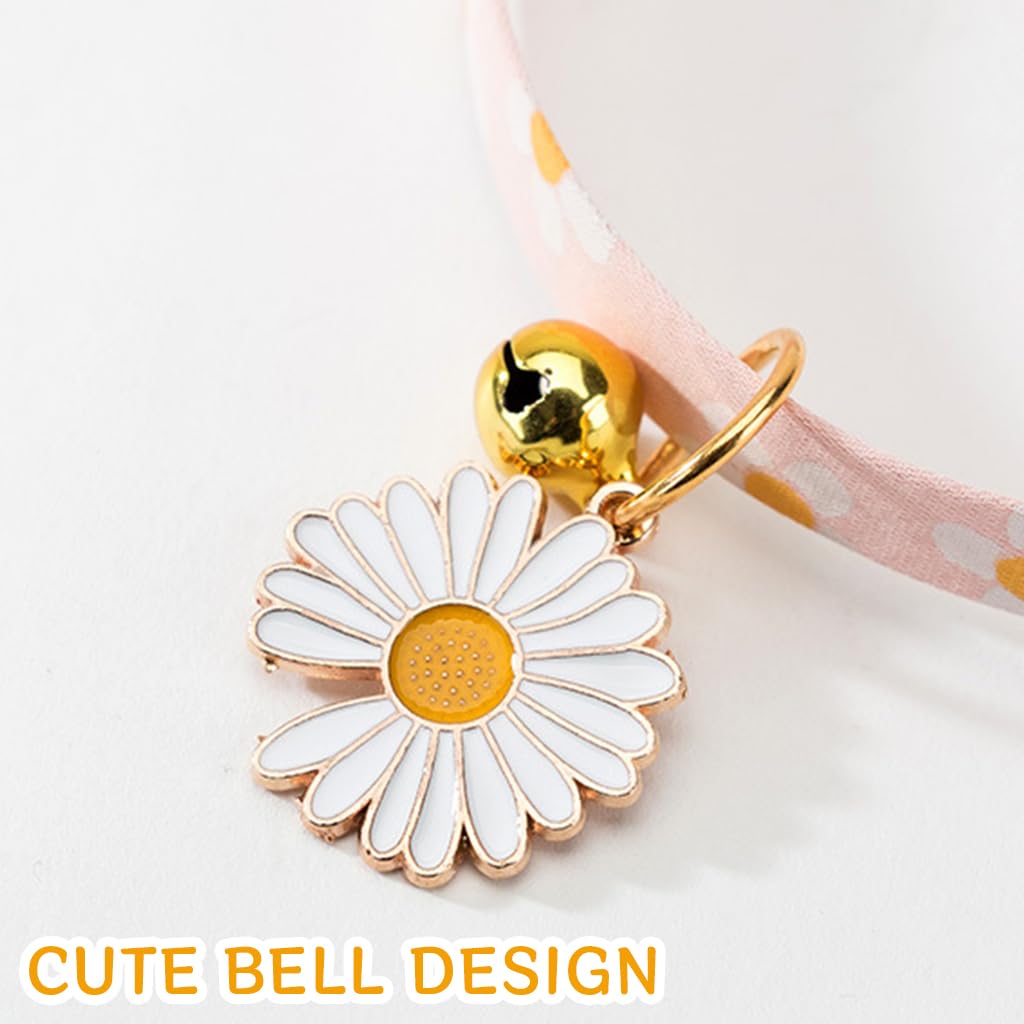 Qpets Cat Collar Cotton Cat Collar with Daisy Flower Charm Quick Release Buckle Design 18-32cm Adjustable Cat Collat Cute Pink Floral Print Cat Collar