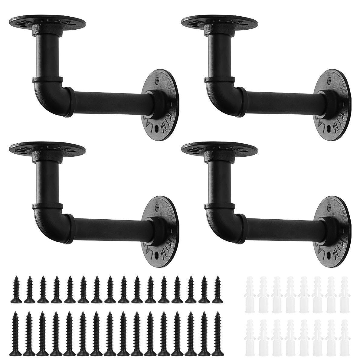 Serplex 4Pcs Wall Shelf Brackets with Screws Metallic Retro Industrial Pipe Style L-shaped Shelf Brackets Multipurpose Brackets for Wall Shelves, Bookshelf, Planter Shelf