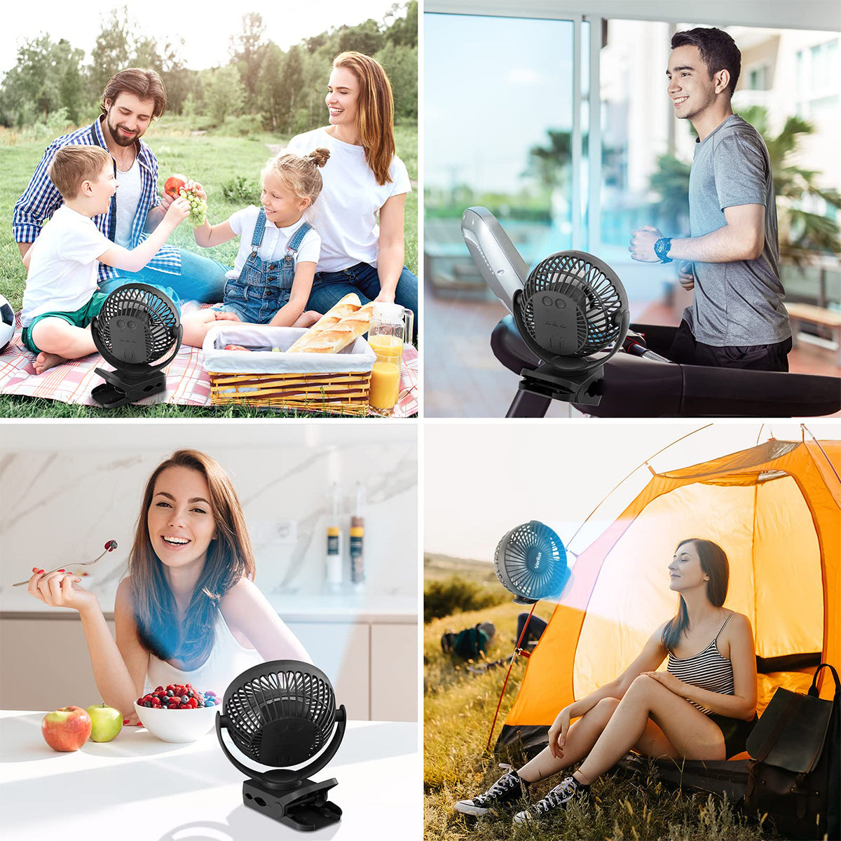 Verilux Small Table Fan with Night Light for Home, Office, Camping with Clip and Power Bank, 3 Speeds Adjustment 8000mAh Rechargeable High Speed Clip Fan