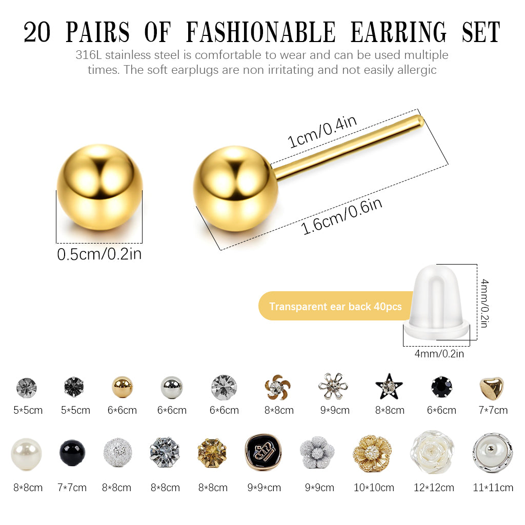 SANNIDHI 20 Pairs Earrings Set for Women Girls Stylish Crystal Pearl Stud Earrings Hypoallergenic Surgical Earrings Cartilage Earrings Jewellery Birthday Gifts Earrings Combo for Women, Girls