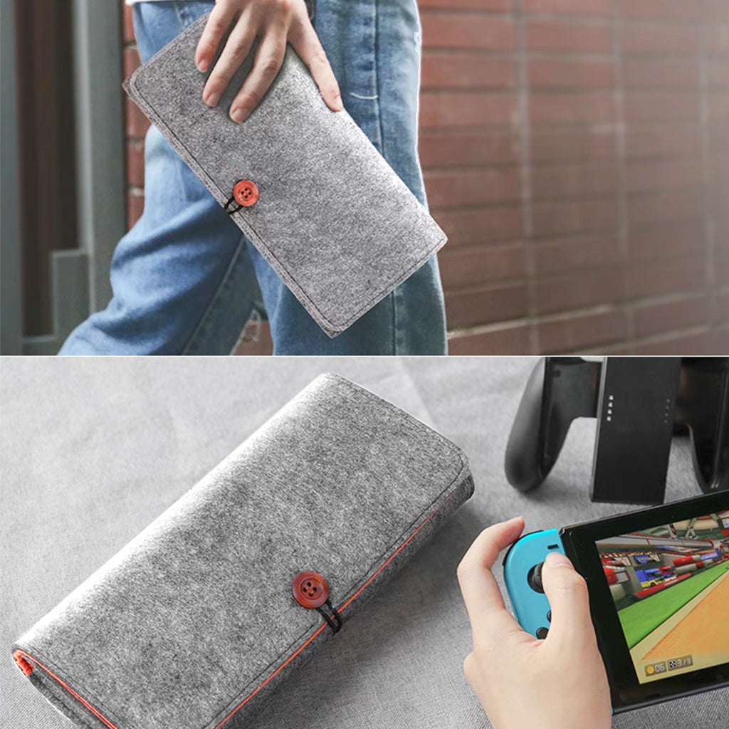 ZORBES Compatible with Switch Felt Storage Bag with 5 Game Card Slots Carry Bag for Switch Game Console Anti-scratch Protective Travel Accessory Bag for Switch, Grey, 22.5x12x3.5cm