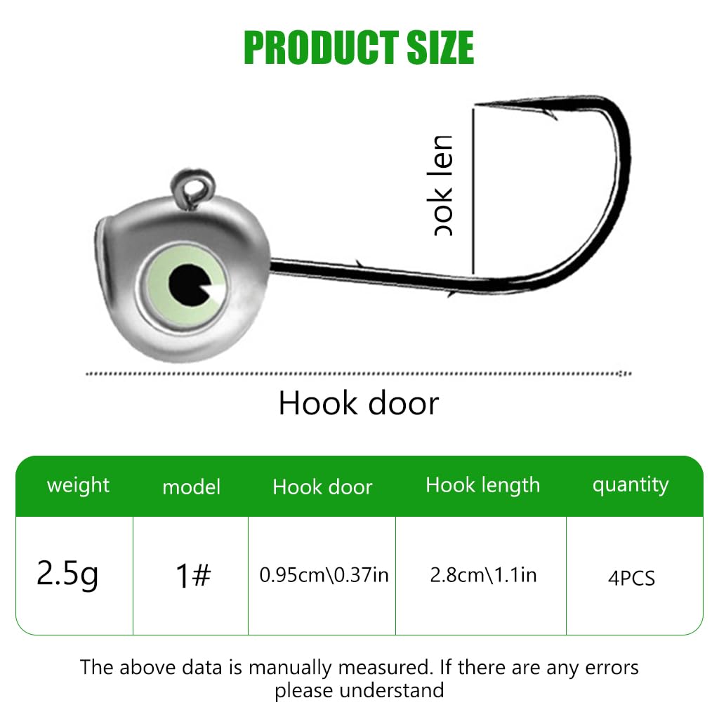 Proberos Swimbait Jig Heads with Chartreuse Fish Eye,Freshwater&Saltwater Fishing 4-Pack