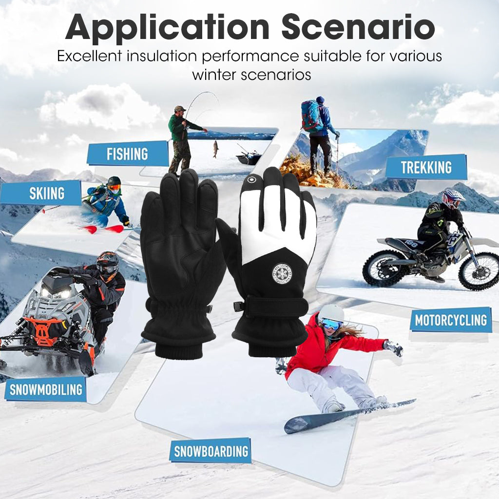 GUSTAVE Winter Gloves for Women - Fleece-Lined, Waterproof, Touchscreen Riding & Hiking Gloves with Anti-Slip Grip for Skiing - Stylish Black & White Design, Warm & Comfortable, Free Size