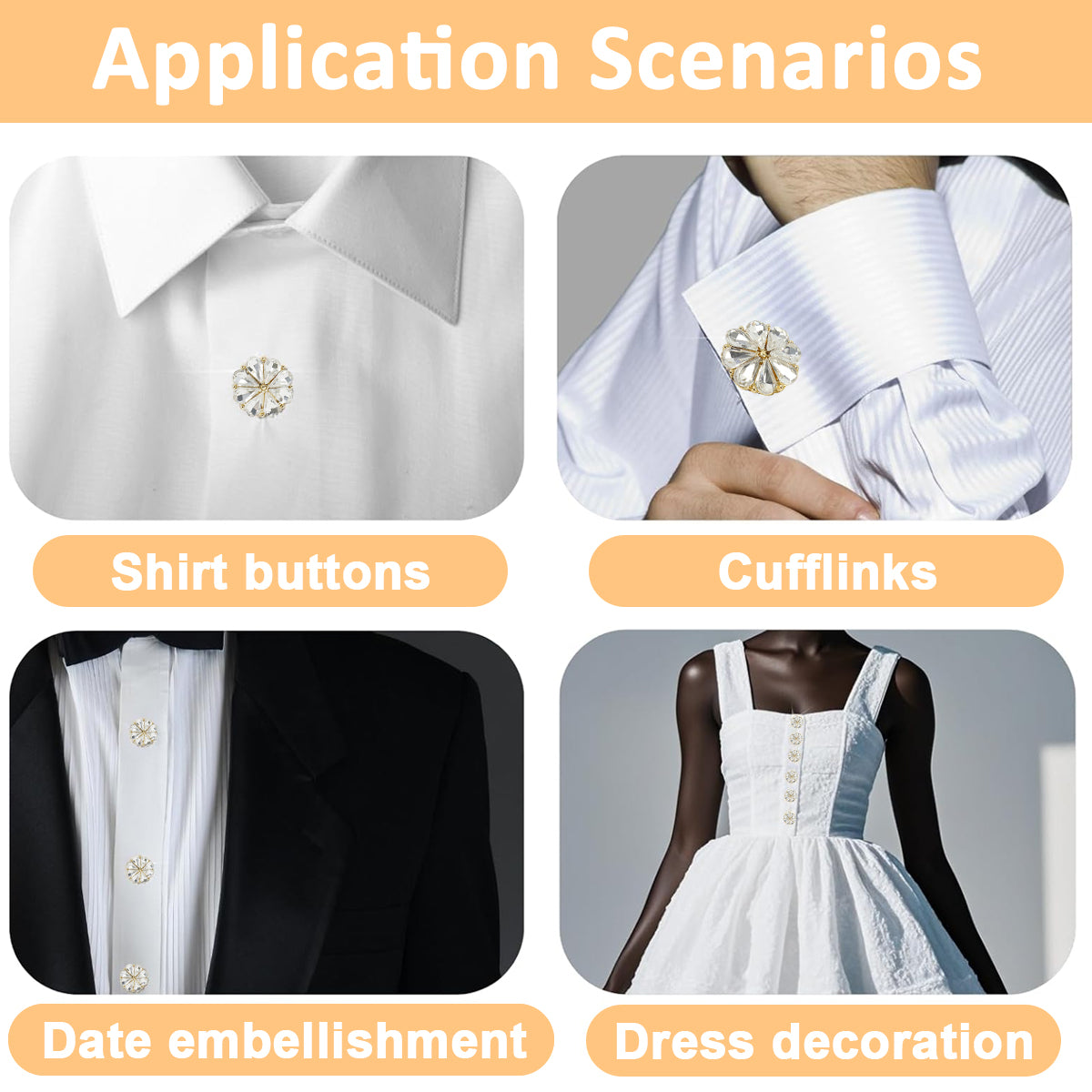 SANNIDHI 2Pcs Shirt's Button Charm Brooch Charm Button Up Garment Charm Floral Rhinestone Charm Snap-on Button Charm