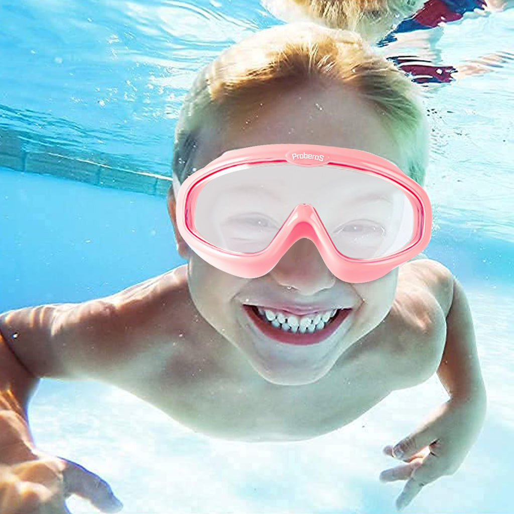 Proberos Big Frame Swim Goggles, Kid Swim Goggles, Anti-fog Professional Swim Goggles with Earplugs, Leakproof Anti-fog Swimming Goggles, Pink
