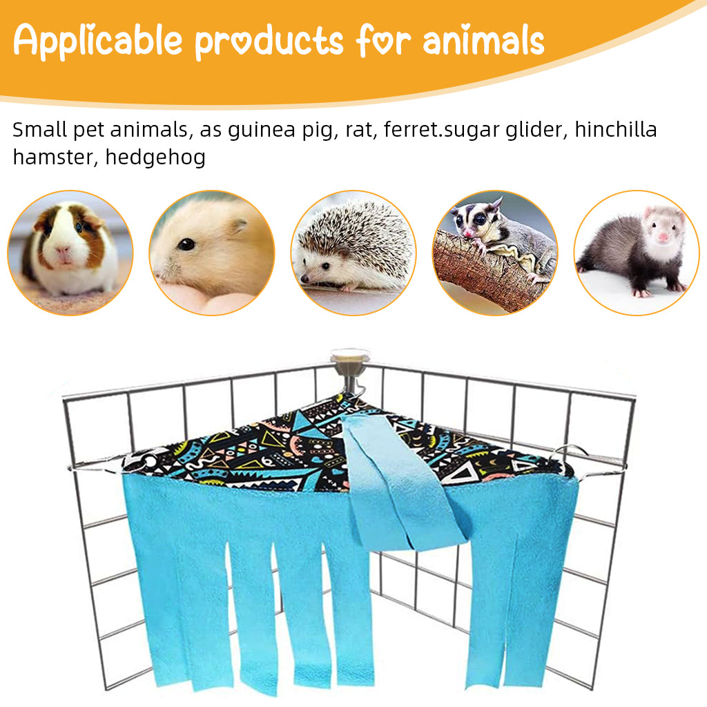 Qpets Hamsters Hammock Corner, Tassel Curtains for Cage Small Pet Hideout Corner Curtain Cover Hammock for Guinea Pig, Dwarf Hamsters, Hedgehog