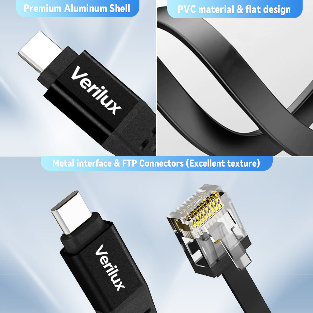 Verilux Type C to RJ45 NIC Adapter Cable 6.6ft Ethernet Cable High Speed 100Mbps 100Mbps RTL8152B NIC Chip, Wired Internet Connection Cable Compatible with Laptop, Tablets, Phone