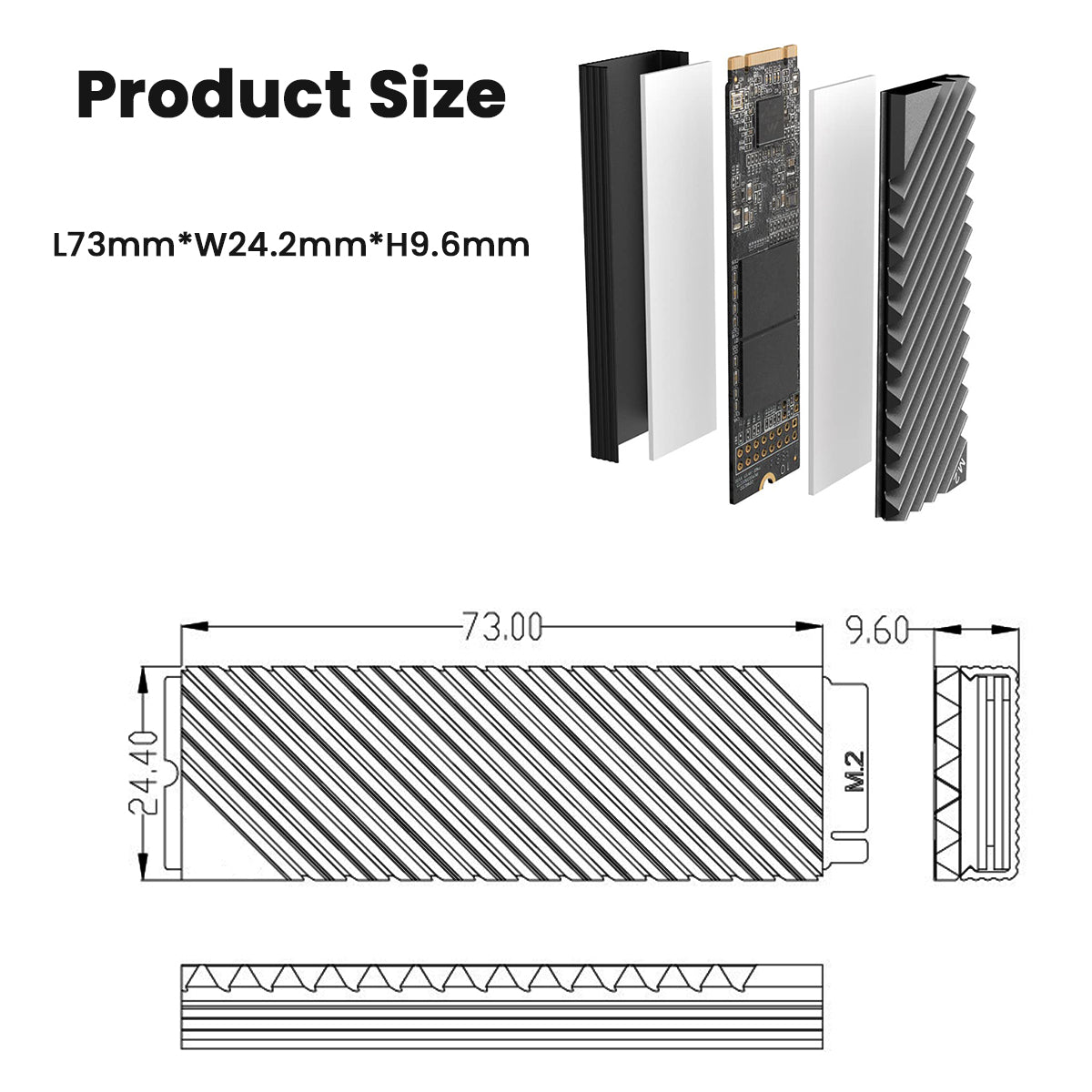 ZORBES Heat Dissipation Radiator Aluminum Alloy Heat Sink Thermal Cooling Pads for M.2 2280 SSD Heat Sink for PC Computer-Grey