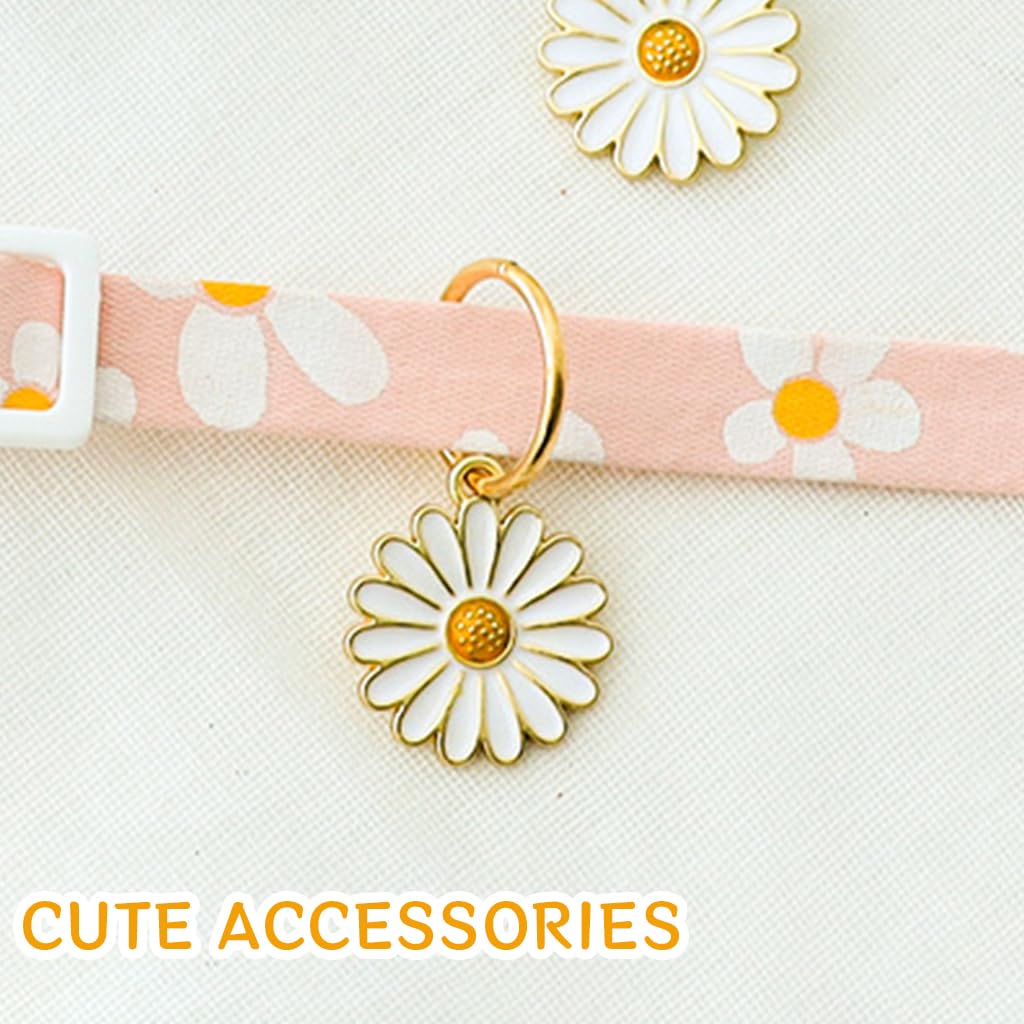 Qpets Cat Collar Cotton Cat Collar with Daisy Flower Charm Quick Release Buckle Design 18-32cm Adjustable Cat Collat Cute Pink Floral Print Cat Collar