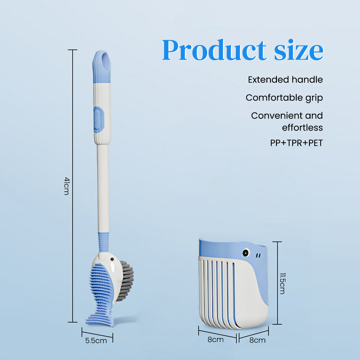 HASTHIP Toilet Brush with Suction Cup Drip Holder 2 in 1 Double Sides Toilet Brush with Intergrated Cleaning Agent Dispenser Flexible Silicone Whale-Tail Toilet Brush Cleaning Brush, 16 inches