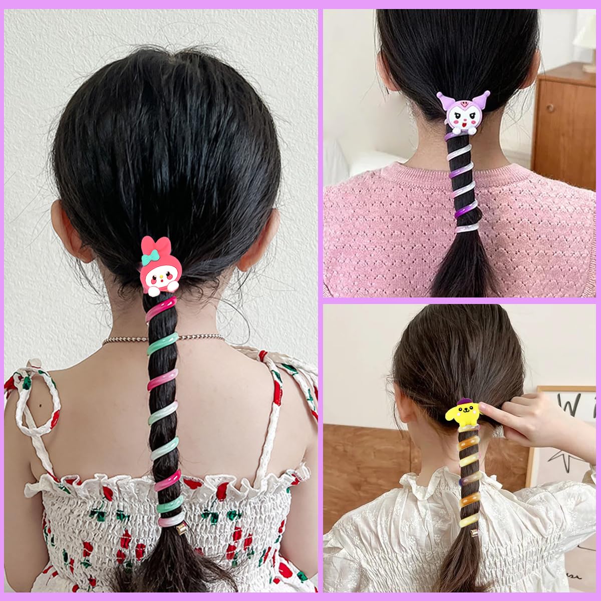 PALAY 6Pcs Telephone Wire Hair Band for Kids Cartoon Spiral Hair Ties Cute Kids Hair Accessories for Girls Kawaii Spring Rubber Bands for Hair Braids Ponytail Maker