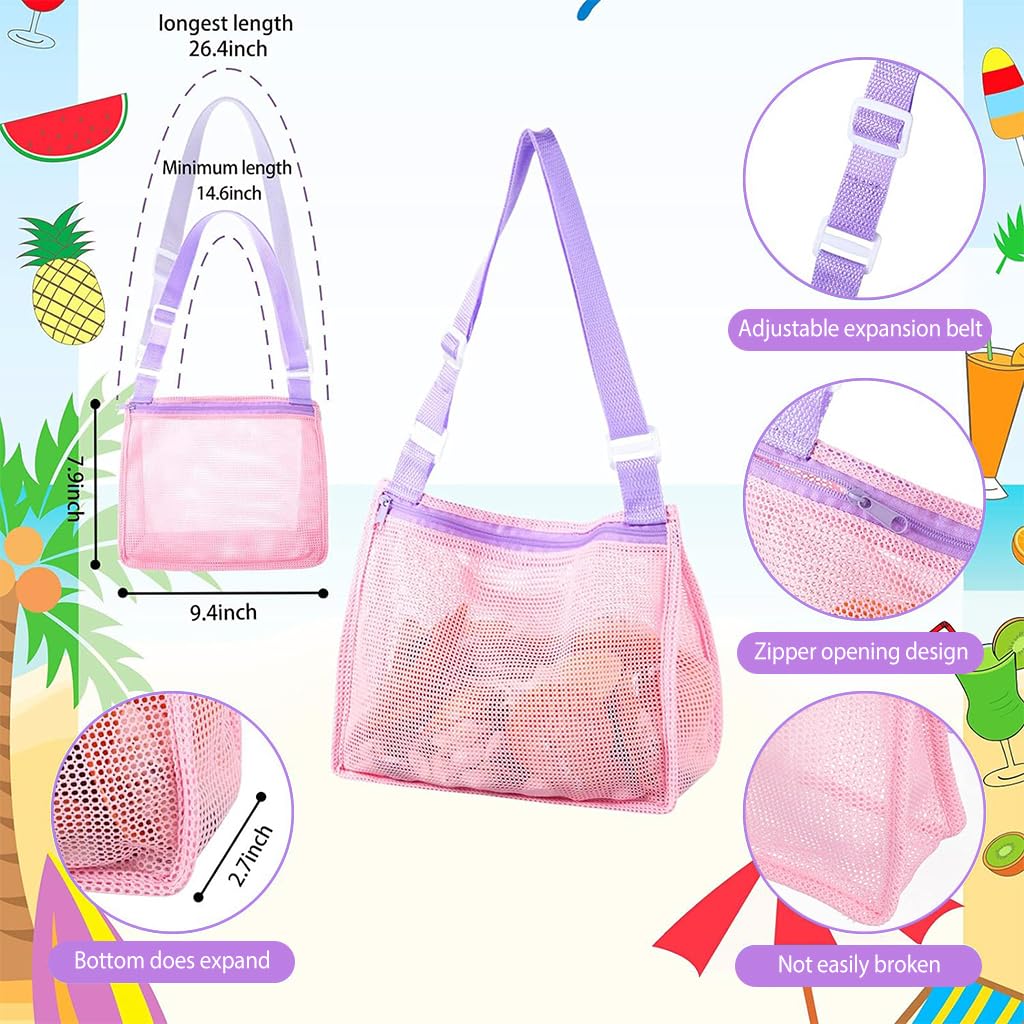 PATPAT Kids Beach Bag Sling Bag Shoulder Bag Pink Mesh Zipper Bag for Beach Swimming Accessories Bag Beach Toy Storage Bag Travel Bag