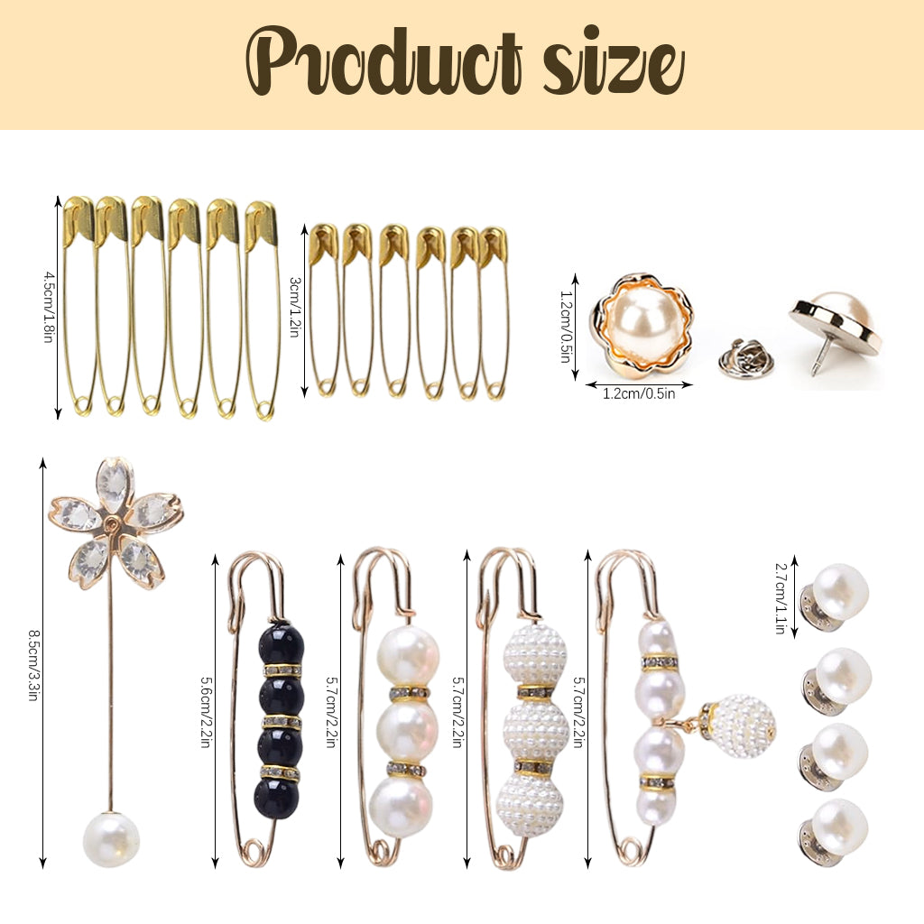 MAYCREATE 55Pcs Pearl Pin Brooches Safety Pins Shawl Pins Fashion Rhinestone Alloy Pin Brooches Hat Charms DIY Leg Warmer Charms Multi Purpose Decorative Pin Brooches