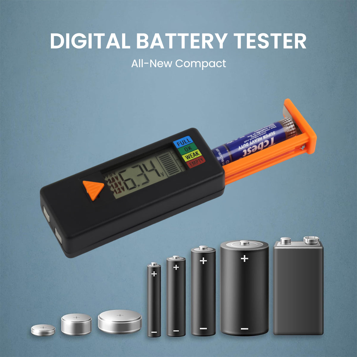 Serplex Battery Tester Universal Battery Votage Tester Checker, LCD Digital Battery Capacity Tester for C Battery AA Battery AAA Battery D Battery N Battery 9V Battery /1.5V/3V Button Cell