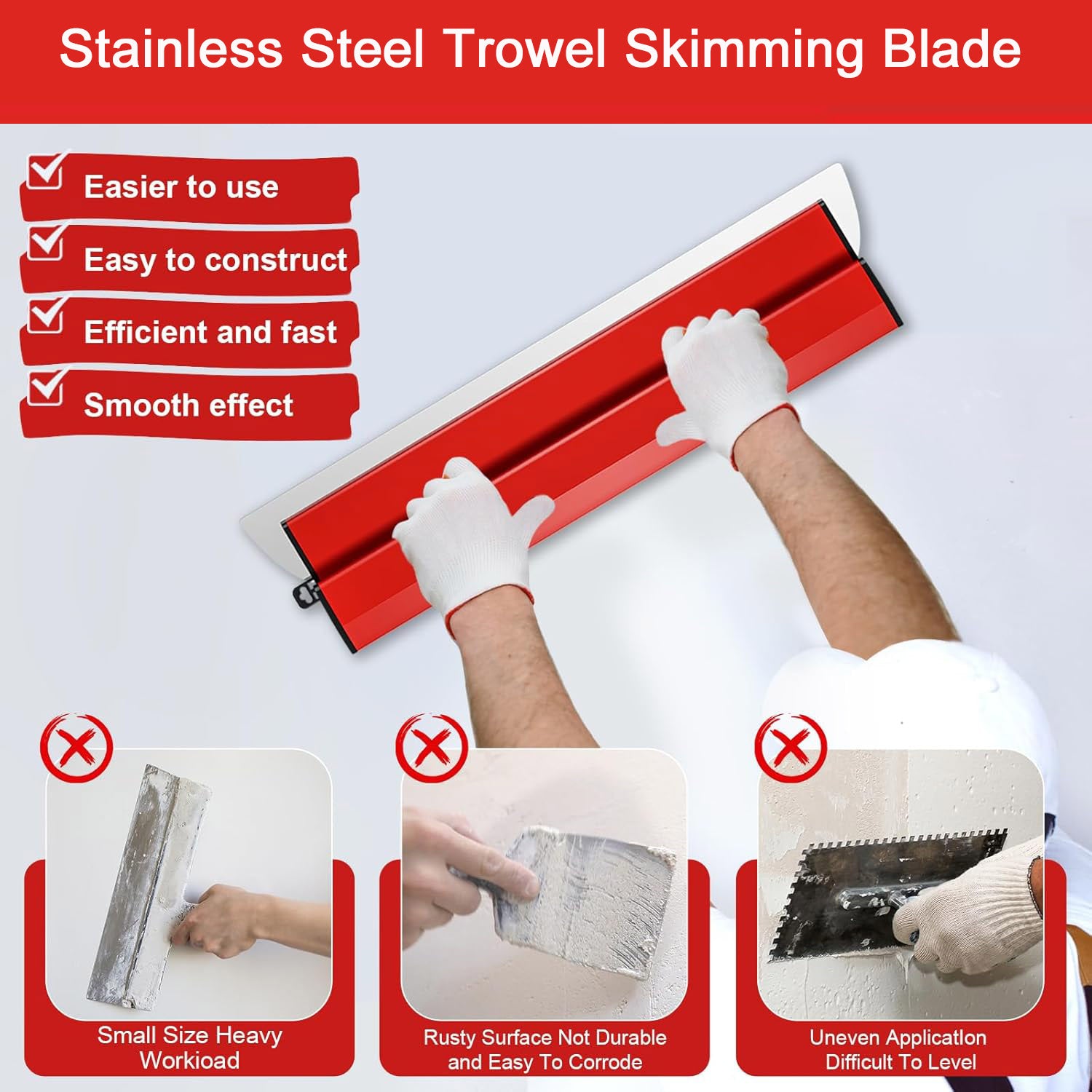 Serplex 23.62Inch/60CM Skimming Blade, Stainless Steel Trowel Skimming Blade Drywall Smoothing Spatula Skimming Trowel Plastering Trowel for Large Working Area Wall Decoration Construction Tool