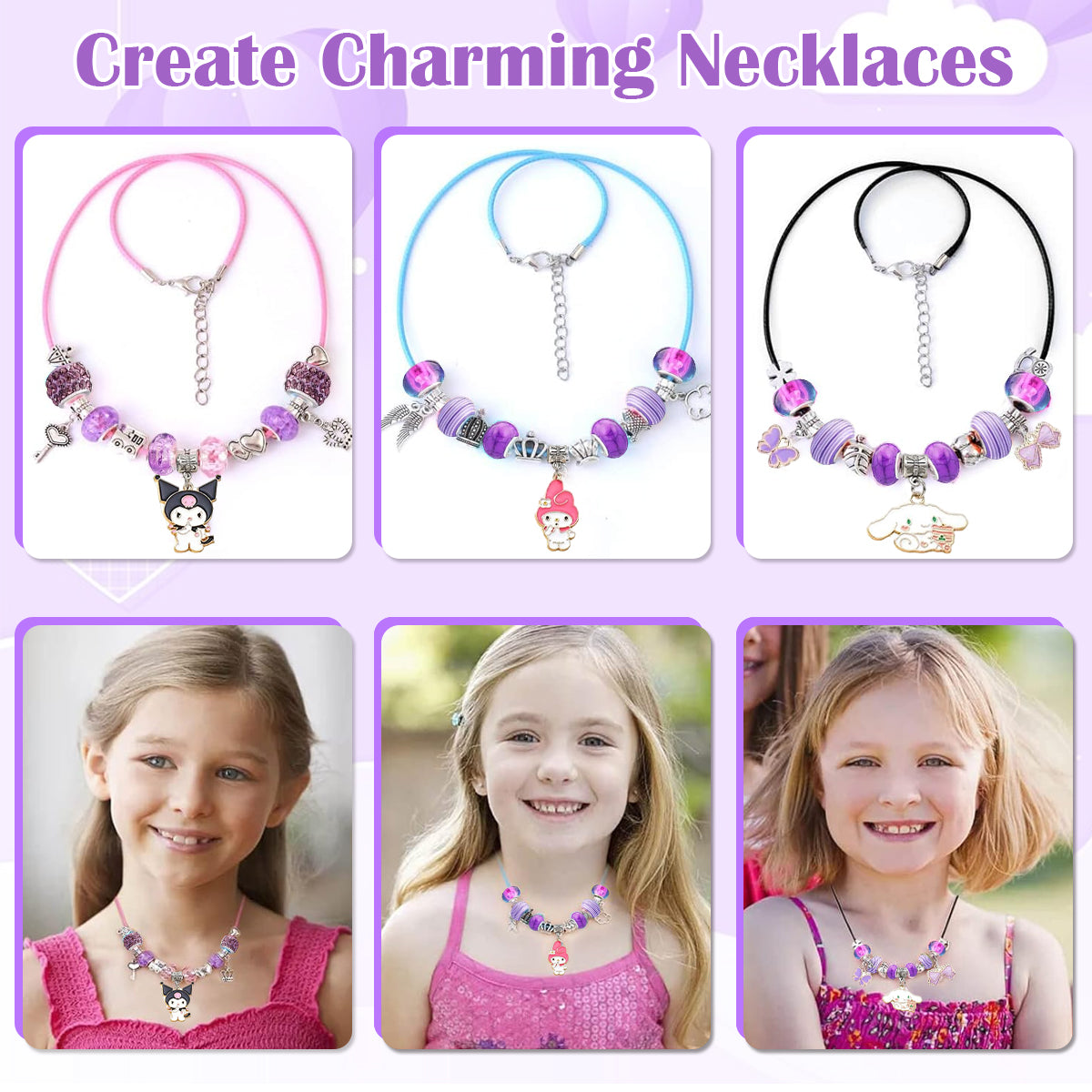 SANNIDHI Kuromi Charm Bracelet Making Kit, Sanrio-Themed Jewelry Bracelet Making Set, DIY Craft for Girls, Kuromi Bracelets Necklaces Set, Children Day Christmas Gift for Girls Kids Teens Ages 5-14