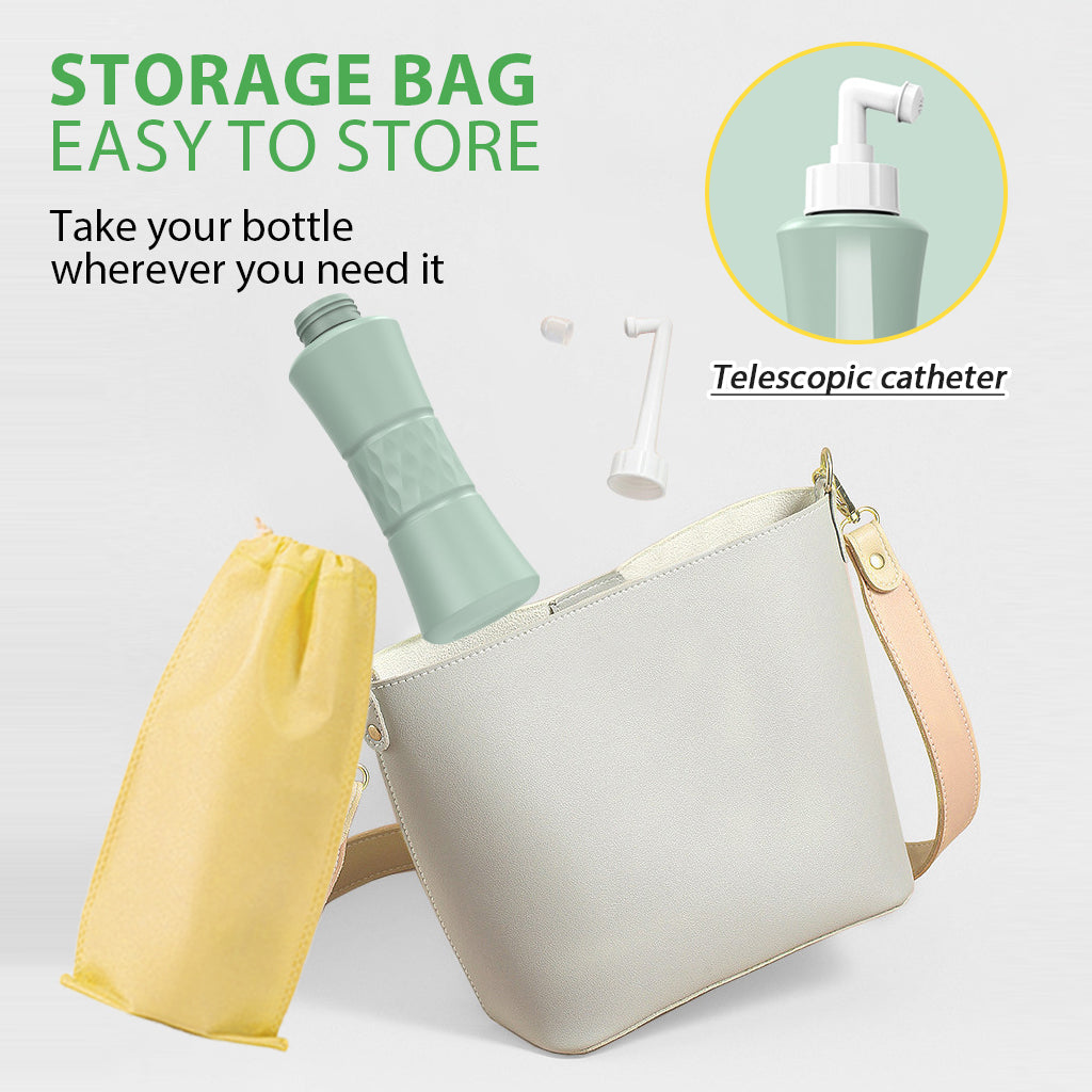 HASTHIP Peri Bottle, 500ml Portable Travel Bidet with Bag, with 2 Interchangeable Spray Nozzles Travel Bidet with Storage Bag Cleansing Bidet Sprayer for Personal Hygiene Care, Postpartum Perineal