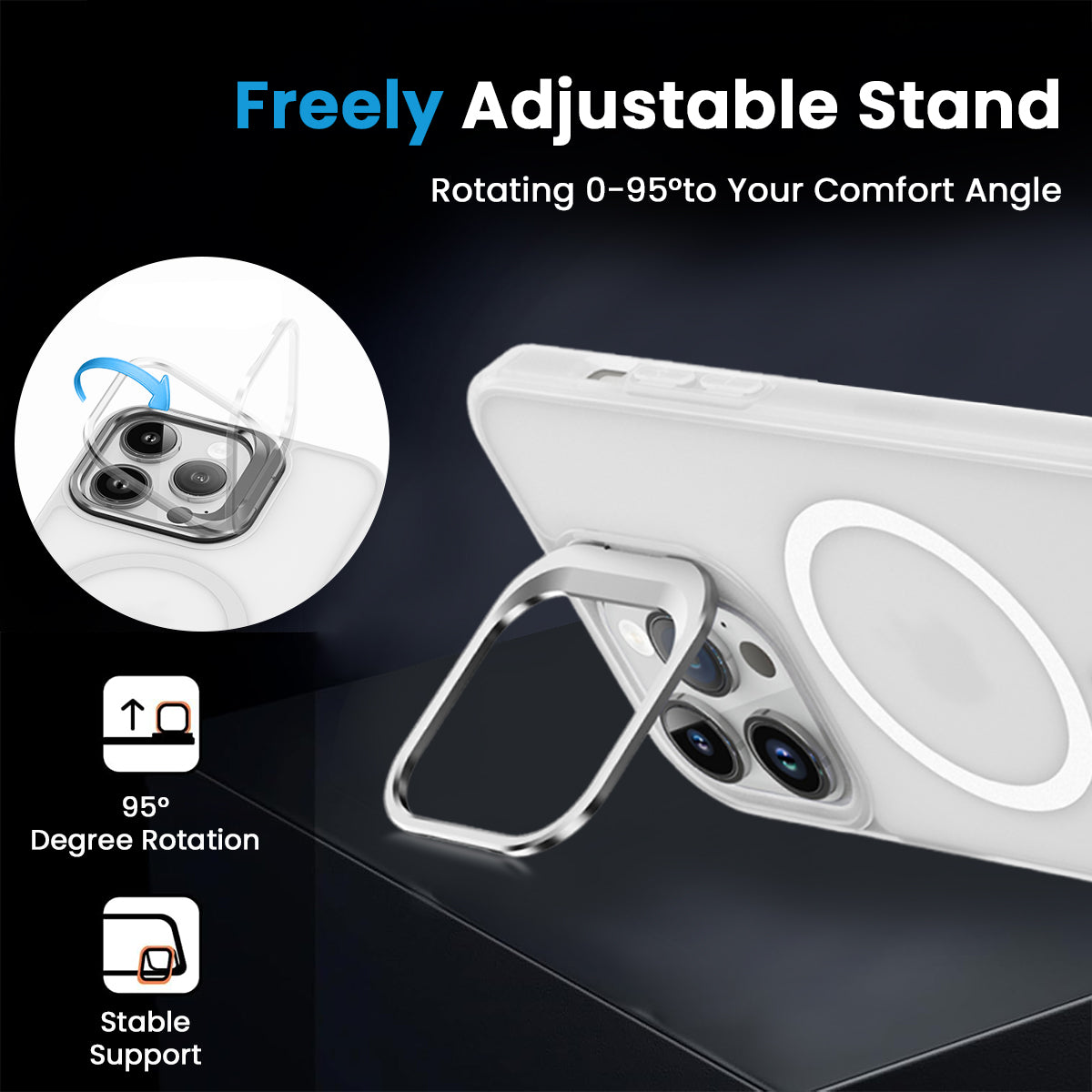ZORBES Phone Case for Phone 16 Pro Sleek White TPU Matte Phone Case with Lanyard 2 in 1 Magnetic Lens Protector Frame Design, Magnetic Phone Case for Mag safe Support Wireless Charging