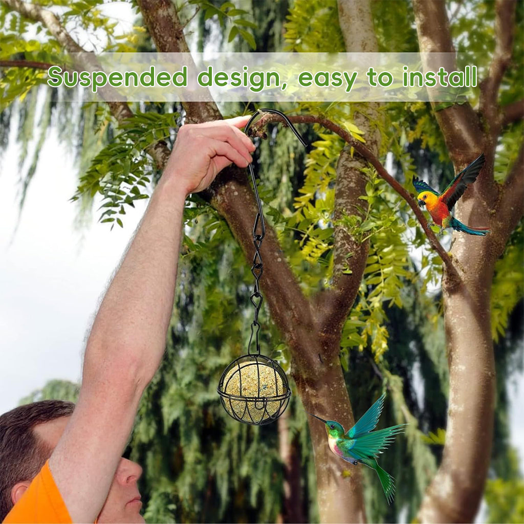 Qpets Metal Wire Ball-shaped Bird Feeder for Insects & Nuts Suet Balls Hanging Wire Ball-shaped Bird Feeder for Tree, Balcony, Garden