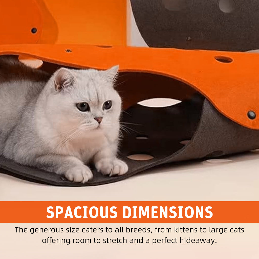 Qpets Felt Cat Tunnel Cat Toy Set of 2 Pieces Assemble Porous Felt Cat Tunnel Dual Color Cut Out Felt Cat Play Hide Cave, 90x 22cm Per One