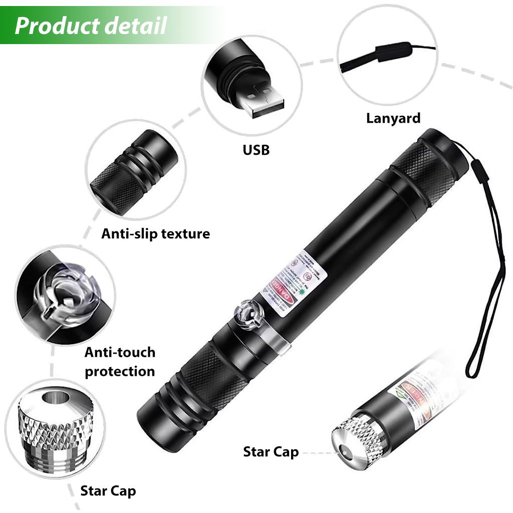 Climberty 2Pcs Laser Light USB Rechargeable Laser Pointer, 1500 Metres Laser Pointer High Power Pen, Cat Laser Toy, Long Range Laser Pointer for Presentations, Stargazing, Hiking (Green & Red)