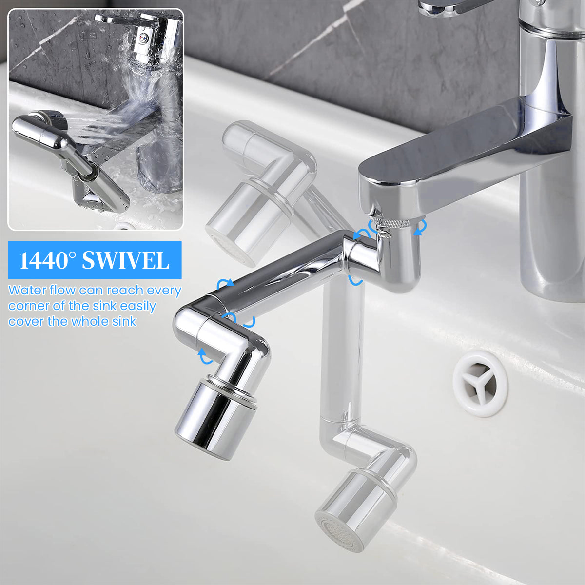 HASTHIP Pivoting Faucet Extender Sink Aerator with Retractable Arm Multi Angle Flexible Faucet Attachment Universal Extender for Kitchen, Bathroom