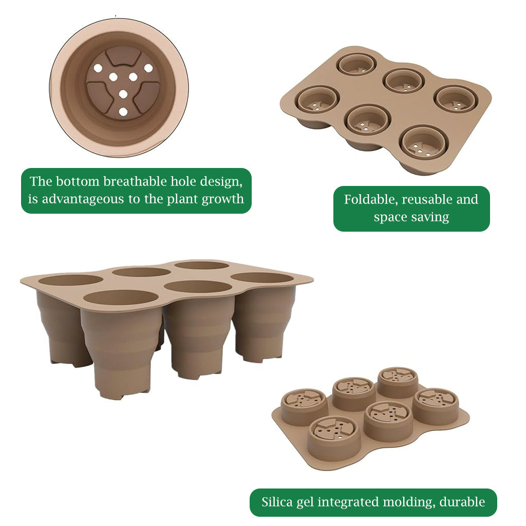 HASTHIP® Silicone Seed Starter Tray 6-Cell Seed Starter Tray Seedling Tray Reuseable Ventilation Seed Propagation Tray Plant Seeds Starter Tray Seeds Nursery Tray